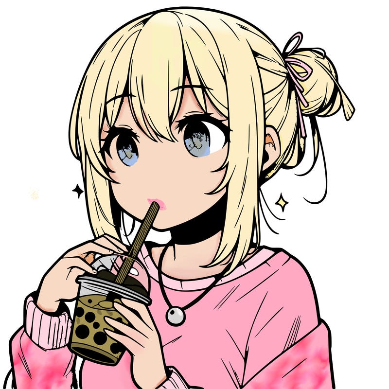 manga character drinking boba