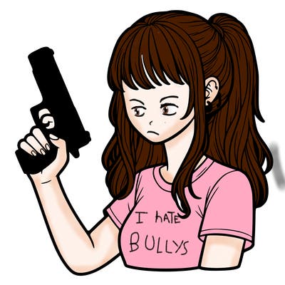 teenage girl holding gun no face