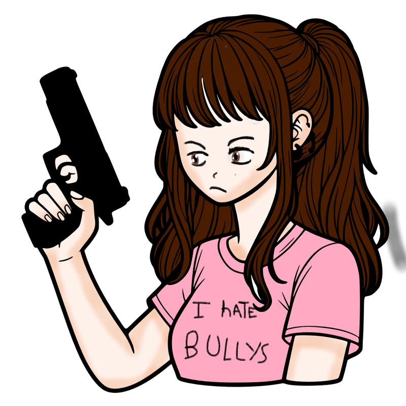 teenage girl holding gun no face