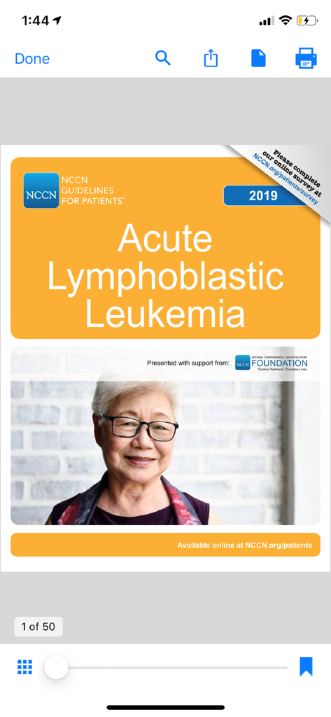 Cover page of the NCCN Patient Guide for Acute Lymphoblastic Leukemia