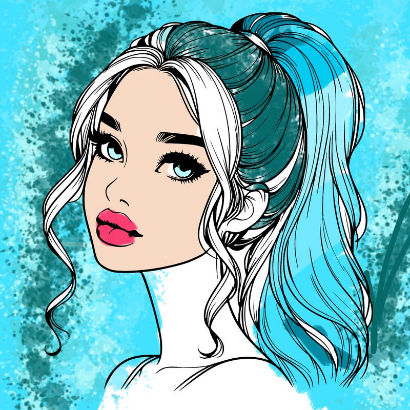 realistic girl with a ponytail on her hair and lips