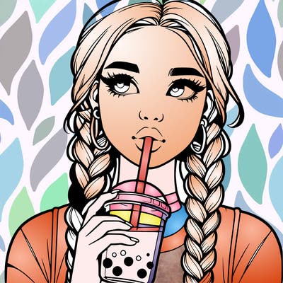 realistic girl with braided hair drinking boba