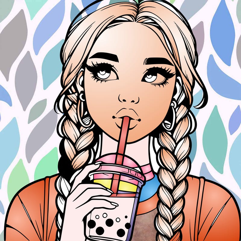 realistic girl with braided hair drinking boba
