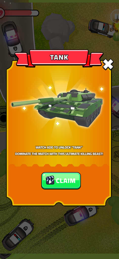 Police Car Chase Police Games - Pantalla del juego que muestra un tanque de camuflaje para desbloquear como recompensa