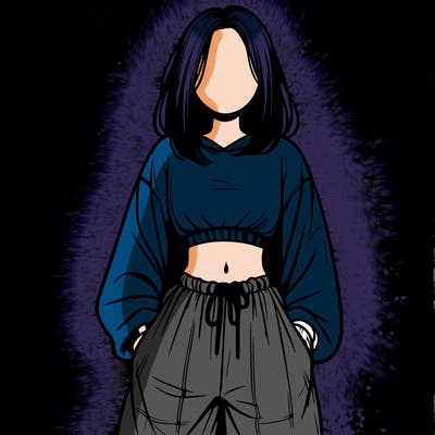 realistic girl faceless with baggy pants and a crop top