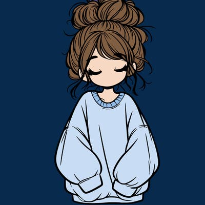 girl with baggy sweatshirt and messy bun