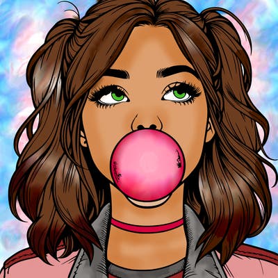realististic girl blowing bubble -gum