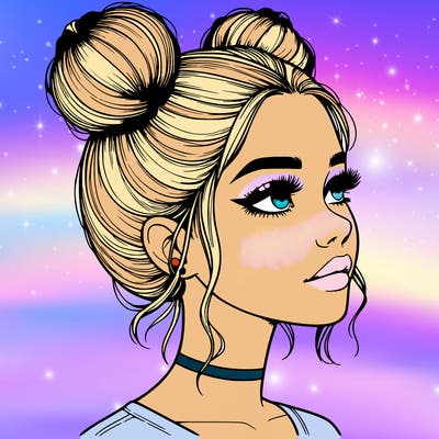 realistic girl with buns on the top of her head