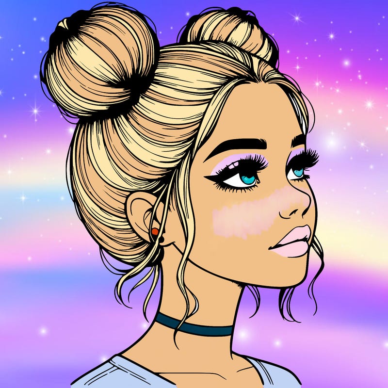 realistic girl with buns on the top of her head