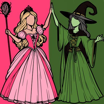 detailed realistic split of a princess and a witch