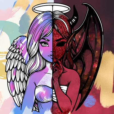 realistic angel half demon