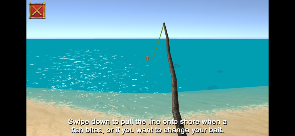 Stranded Without A Phone! - Gameplay screenshot of fishing mechanics in the survival game Stranded Without A Phone
