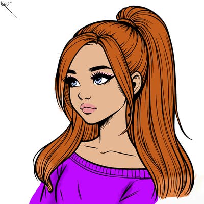 realistic girl with a high ponytail