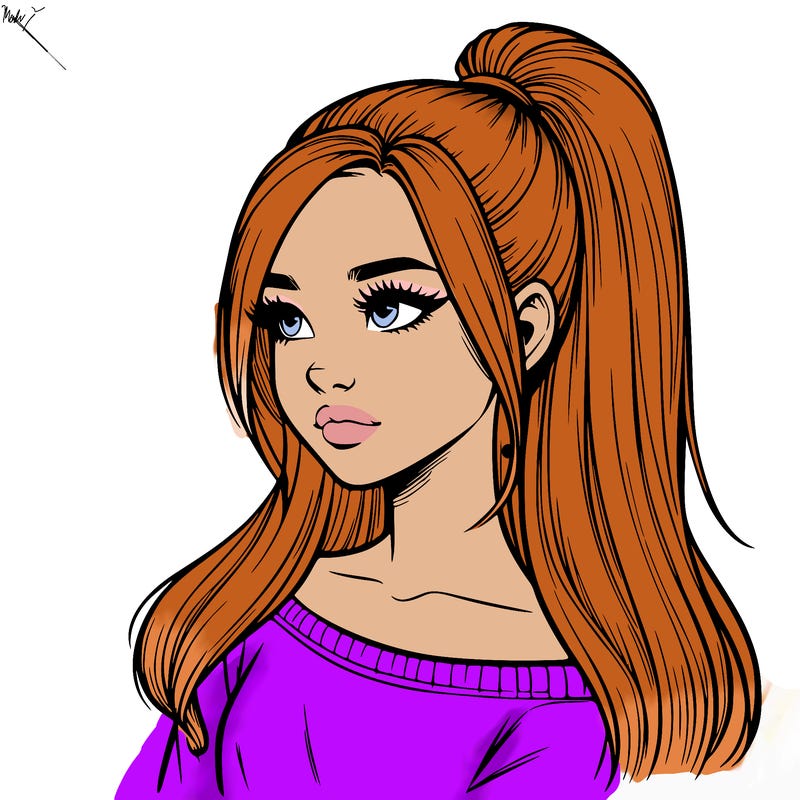 realistic girl with a high ponytail