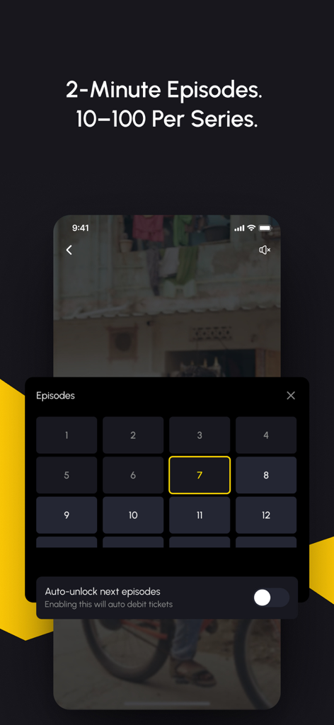Chai Shots - Short Series OTT - Chai Shots app interface showing a numbered grid of two-minute episodes from a short series.