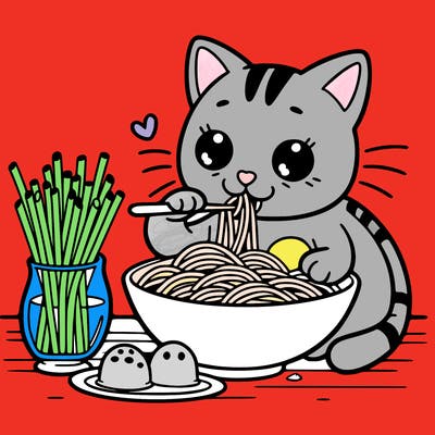 italian cat eating pasta