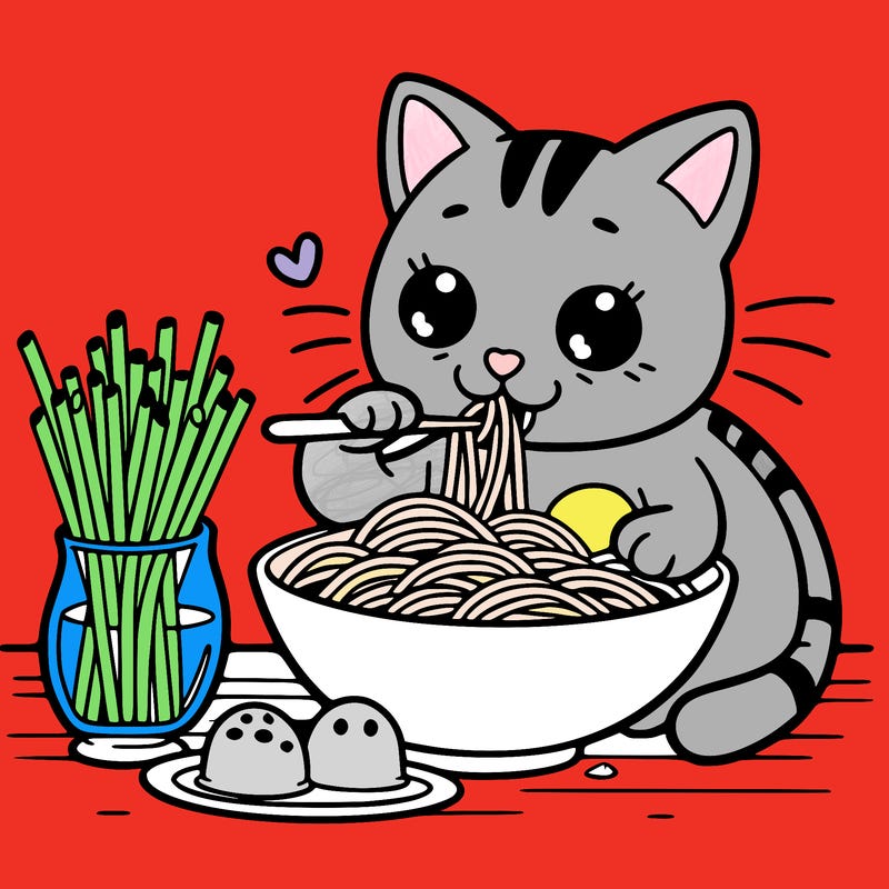 italian cat eating pasta
