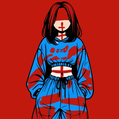 realistic girl faceless with baggy pants and a crop top