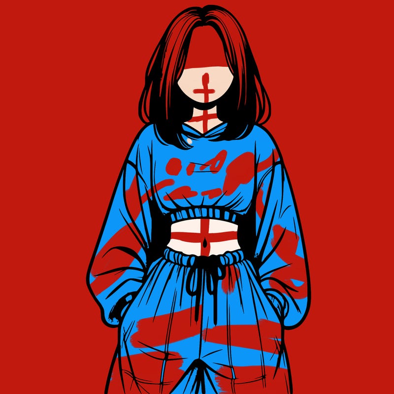 realistic girl faceless with baggy pants and a crop top