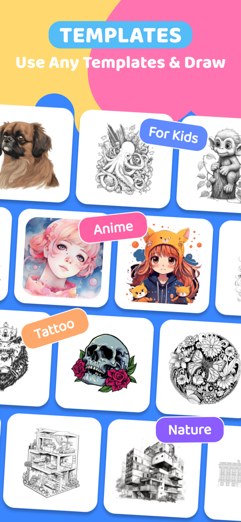 AR Drawing: Simply Draw, Trace - A library of drawing templates in the AR Drawing app with categories for anime tattoo nature and kids