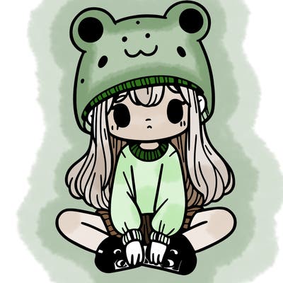a girl wearing a frog hat and some frog socks