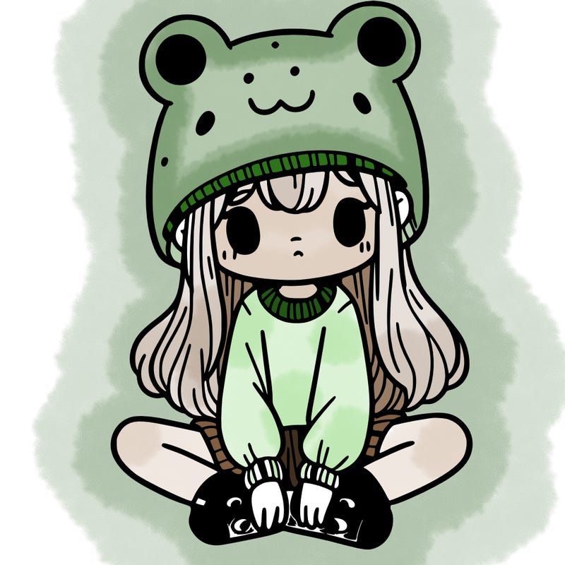 a girl wearing a frog hat and some frog socks
