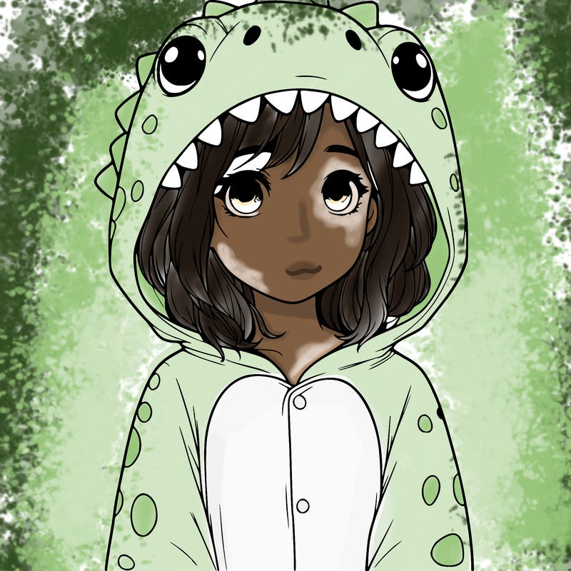 a girl in a dinosaur onesie realistic