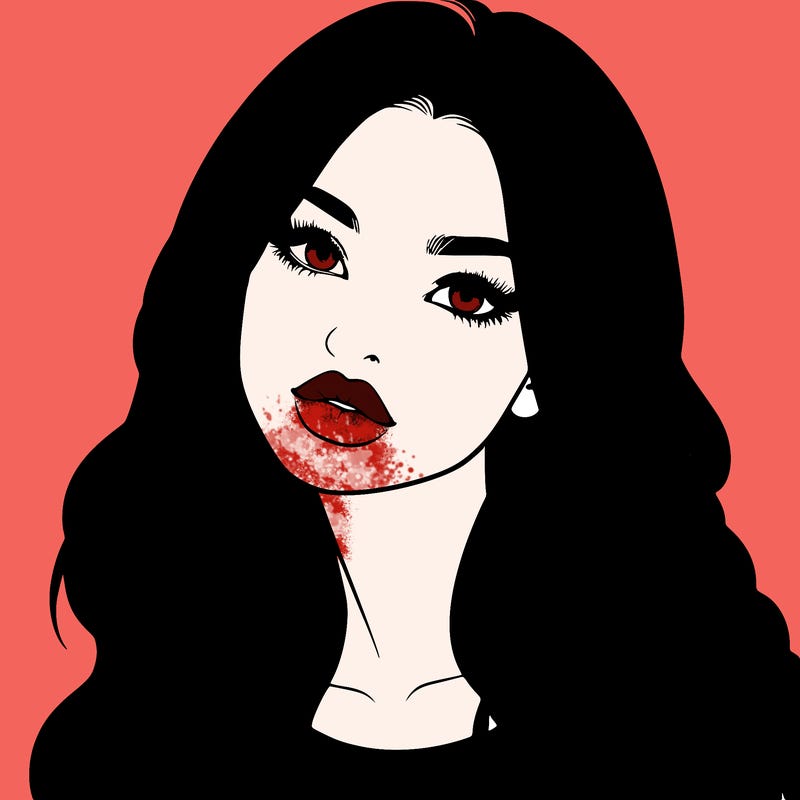 realistic girl with hair on her hair and lips