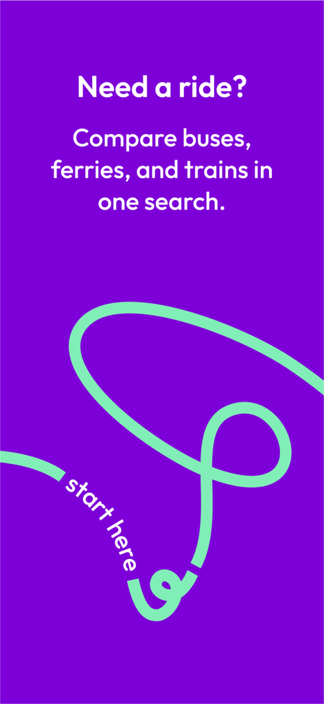 Traveling.com - Traveling.com app screen for comparing bus ferry and train rides in one search