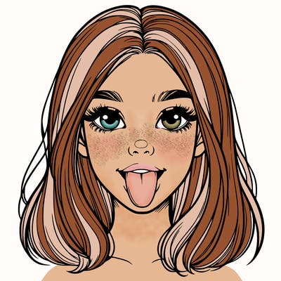 realistic girl with her tongue out