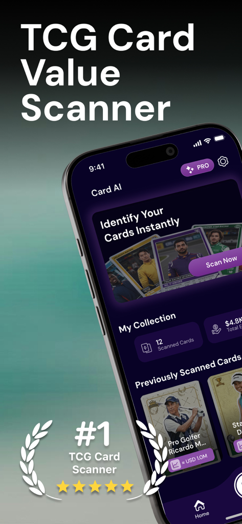 TCG Card Scanner - Kardo - Kardo TCG Card Scanner app interface showing AI card identification and collection tracking
