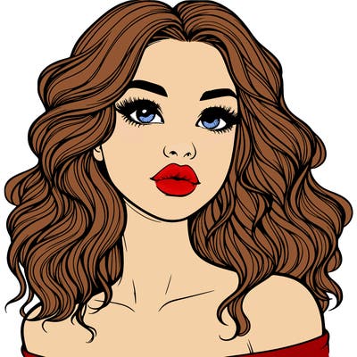 realistic girl with wavy hair and lips