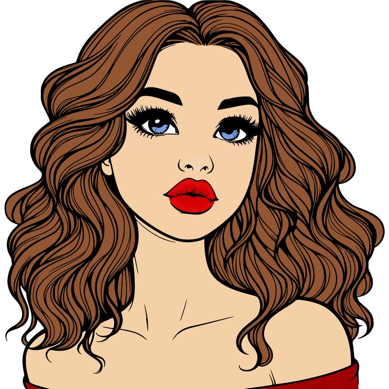 realistic girl with wavy hair and lips