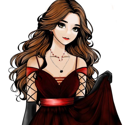 realistic girl in flowy silky prom dress