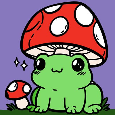 a cute frog with a mushroom hat