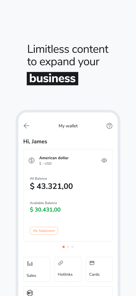 Hotmart mobile app screen displaying creator wallet balance and business sales tracking.