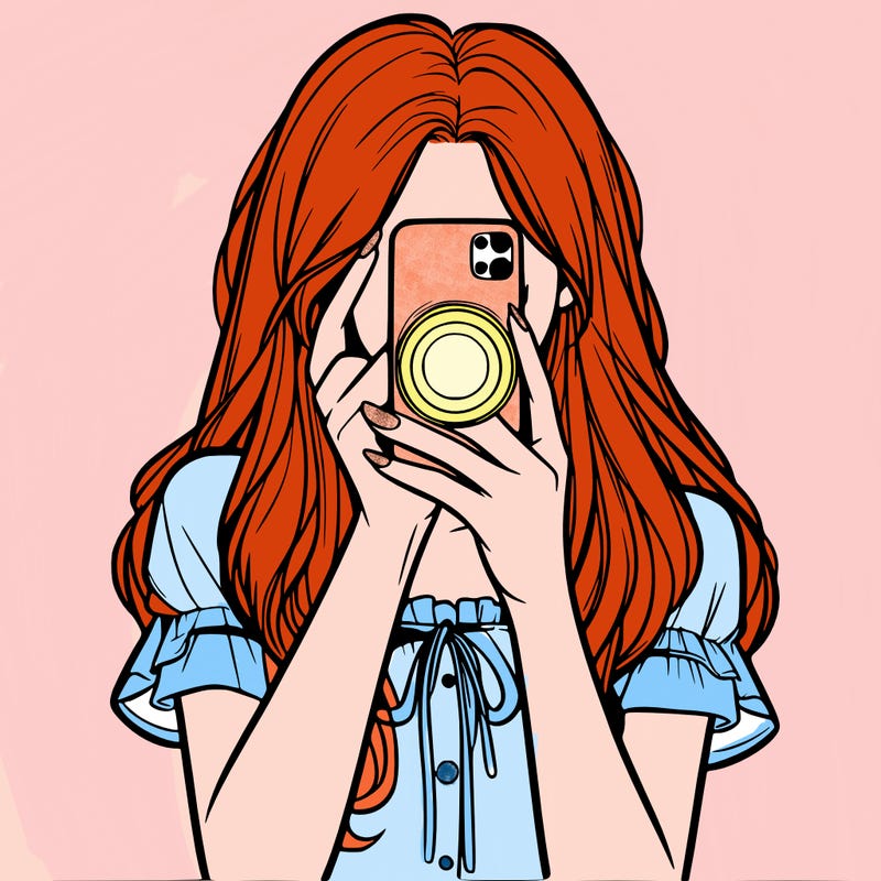 a realistic girl holding her phone taking pictures