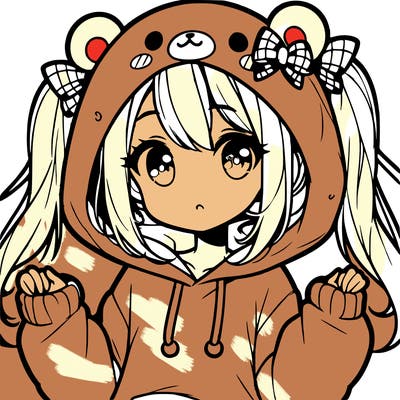 cute anime girl with ponytails and a cute bear hoodie
