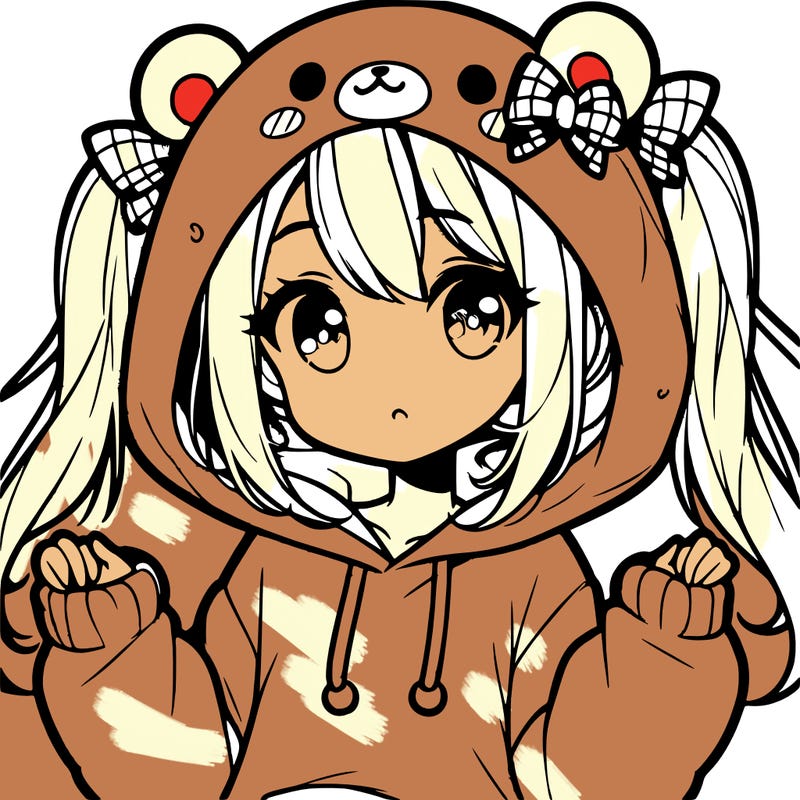 cute anime girl with ponytails and a cute bear hoodie