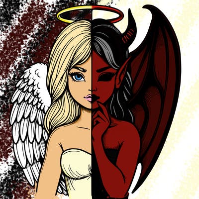 realistic angel half demon