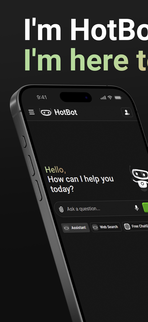 HotBot AI assistant chat interface on a mobile phone
