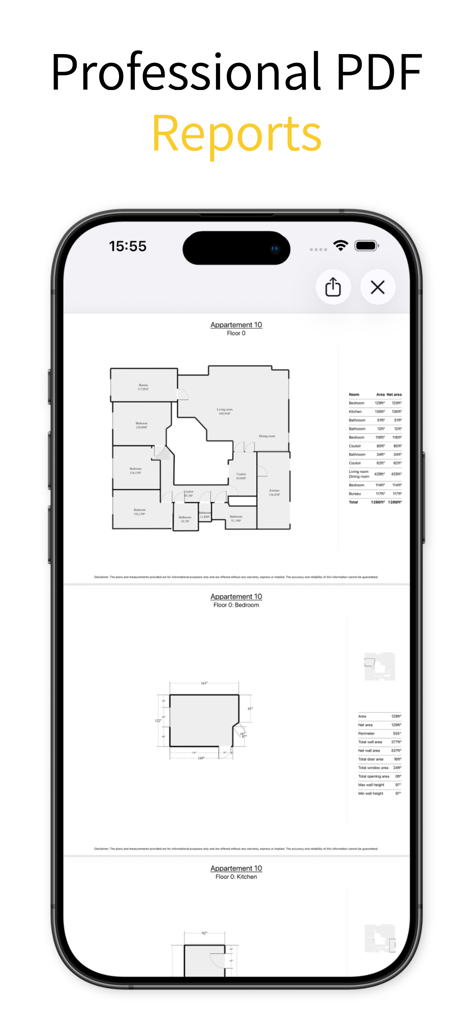 LiDAR Scanner 3D - 5DPlan - Professional PDF floor plan report with detailed room dimensions