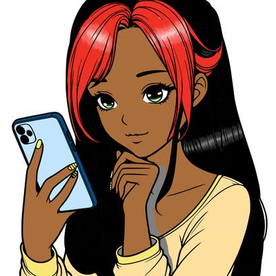realistic girl with a  iphone