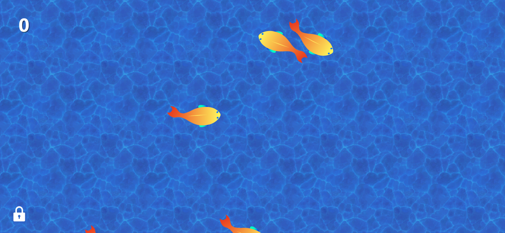 Poissons oranges et jaunes numériques nageant sur un fond d'eau bleue pour que le chat les attrape.