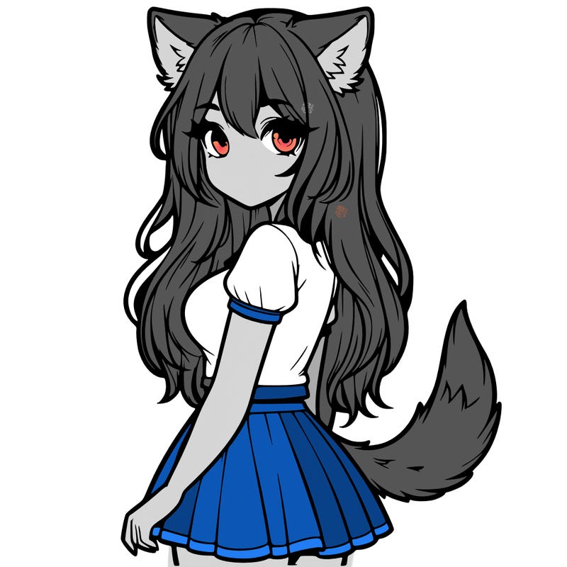 realistic girl with wolf ears and a tail