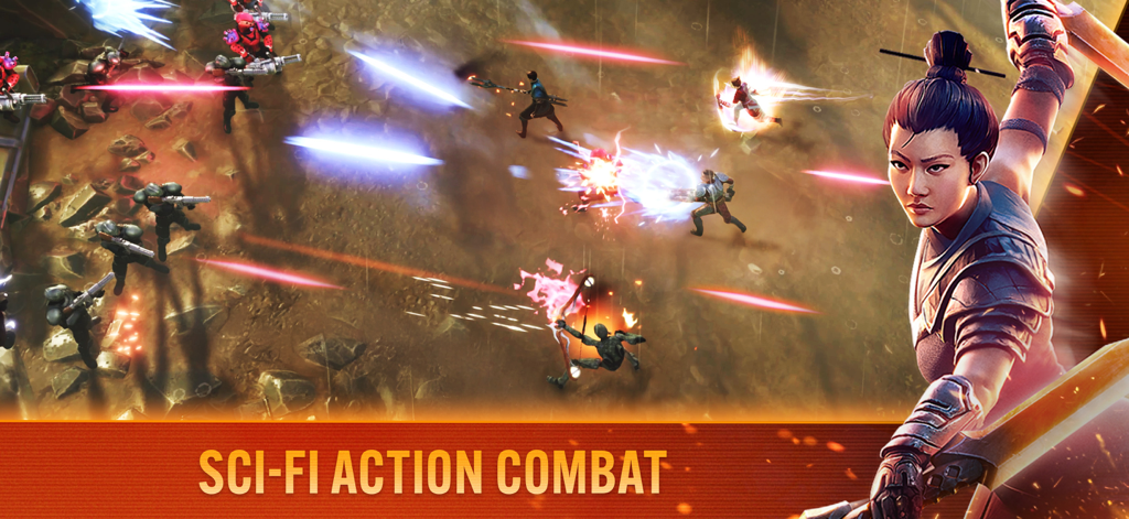 Blood Line: A Rebel Moon Game - Top-down view of characters engaging in intense sci-fi action combat in Blood Line A Rebel Moon Game.