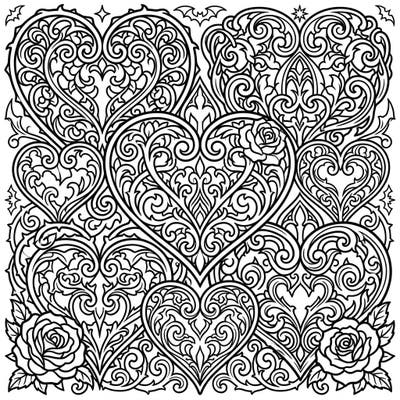 Dive into a world of dark romance with this captivating Gothic hearts coloring page. Its intricate designs, featuring ornate swirls and subtle bats, promise hours of creative engagement for adults.