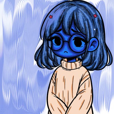 sad girl with glasses in a sweater