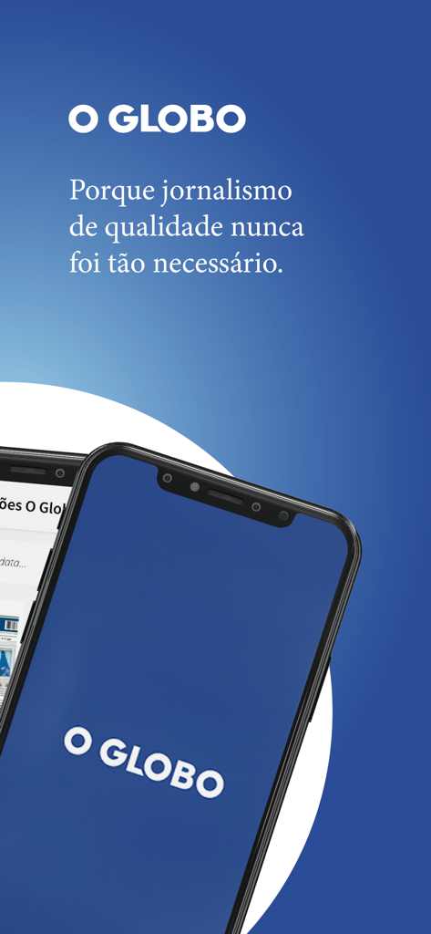 O Globo mobile news app splash screen with logo and slogan