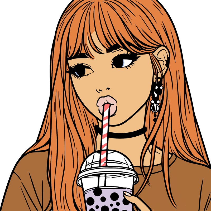 aesthetic realistic girl drinking boba
